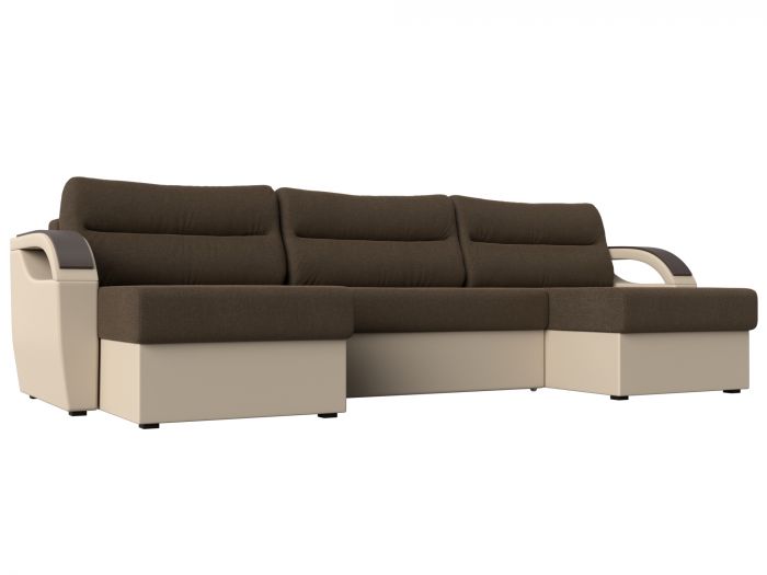 101211 П-образный диван Форсайт | Рогожка | Экокожа | Коричневый