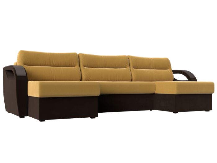 111724 П-образный диван Форсайт | Микровельвет | Желтый | коричневый