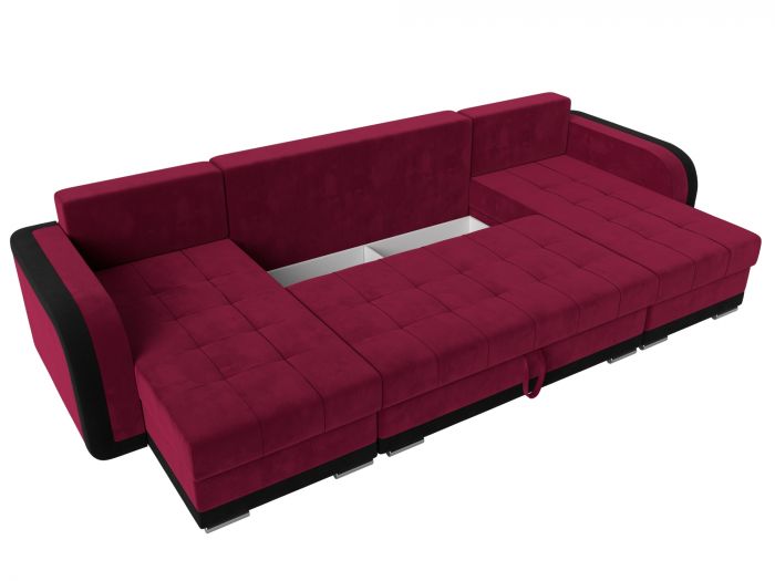 110016 П-образный диван Марсель | Микровельвет | Бордовый | Черный