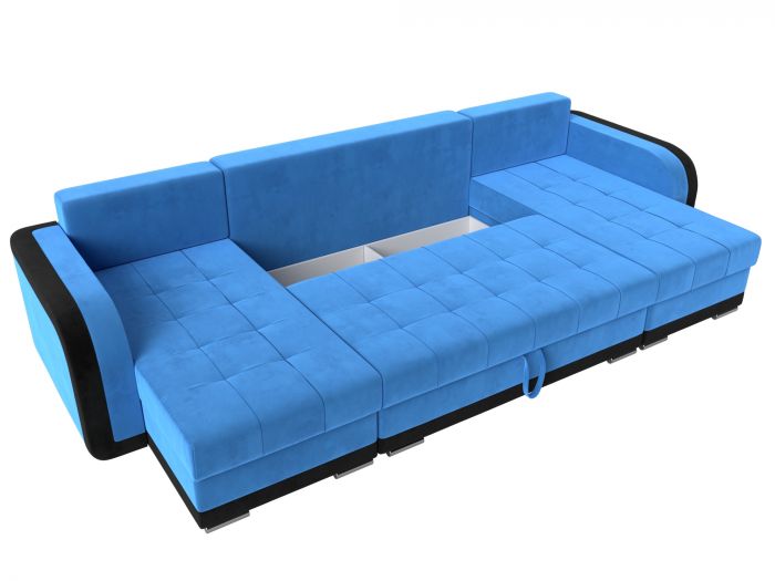 110037 П-образный диван Марсель | Велюр | голубой | черный