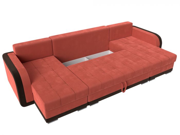 110018 П-образный диван Марсель | Микровельвет | Коралловый | Коричневый