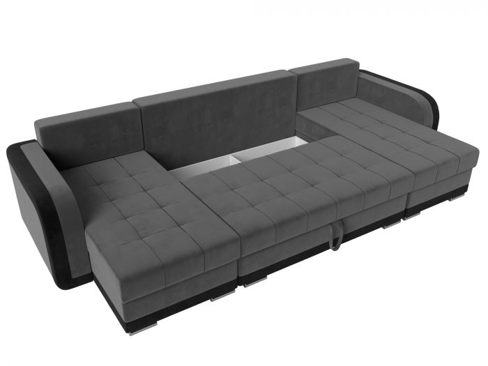 110035 П-образный диван Марсель | Велюр | Серый | черный