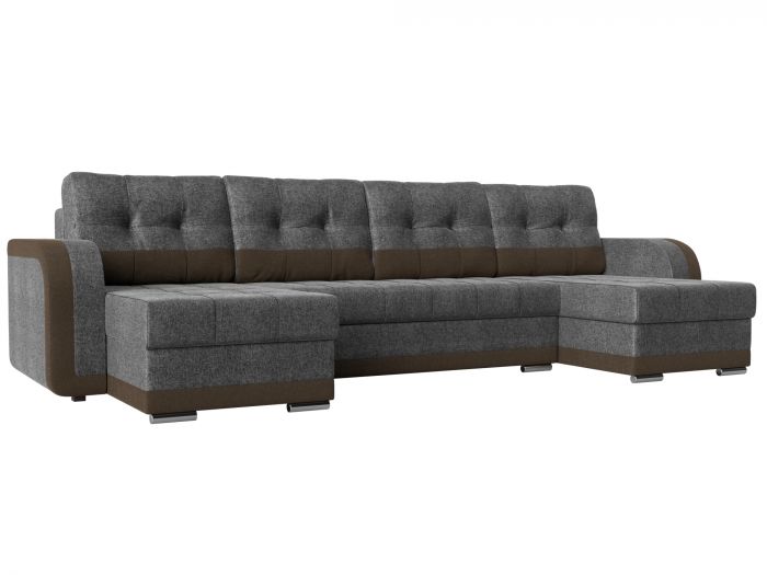 110029 П-образный диван Марсель | Рогожка | Серый | коричневый