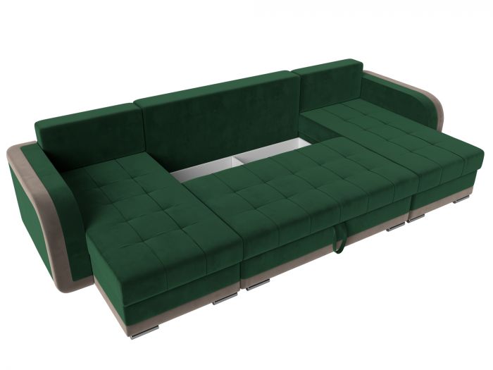 110033 П-образный диван Марсель | Велюр | Зеленый | Коричнеевый