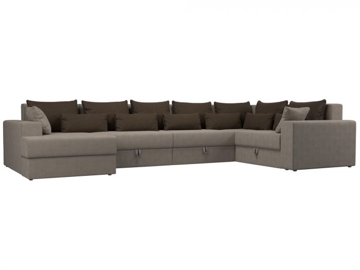 114802L П-образный диван Майами левый угол | Рогожка | Бежевый | Коричневый | Коричневый