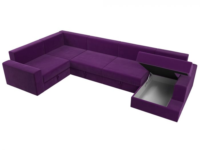 114811L П-образный диван Майами левый угол | Микровельвет | Фиолетовый | Черный | Черный