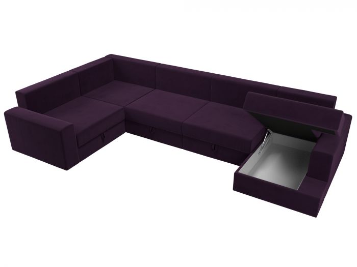114826L П-образный диван Майами левый угол | Велюр | Фиолетовый | Фиолетовый | Бежевый