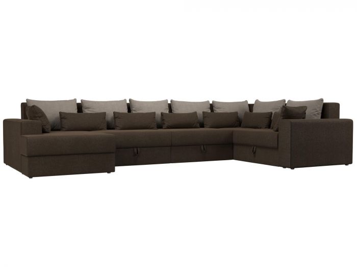 114805L П-образный диван Майами левый угол | Рогожка | коричневый | бежевый | коричневый