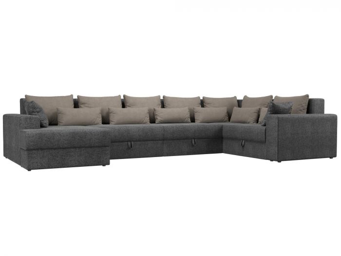 114806L П-образный диван Майами левый угол | Рогожка | Серый | Бежевый | Бежевый