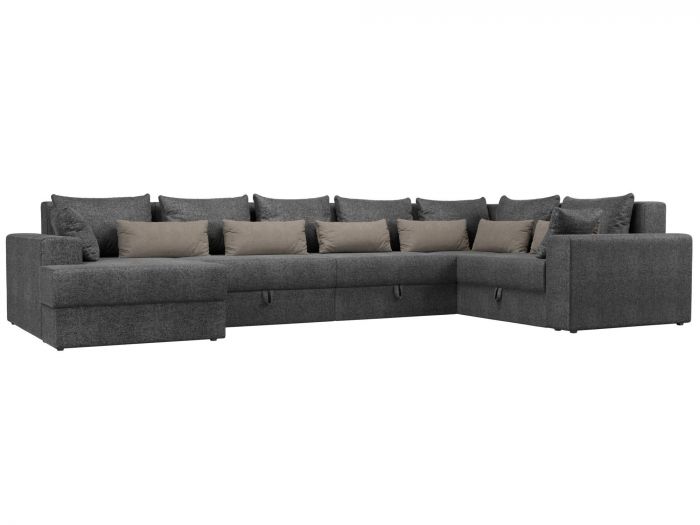 114801L П-образный диван Майами левый угол | Рогожка | Серый | Серый | Бежевый
