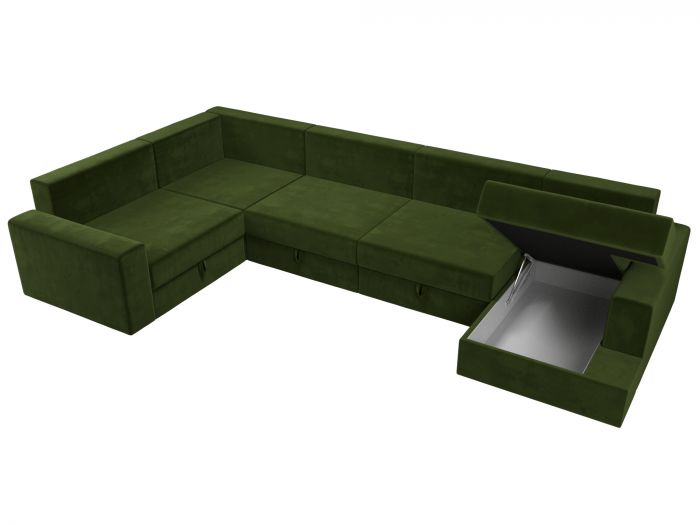 114809L П-образный диван Майами левый угол | Микровельвет | Зеленый