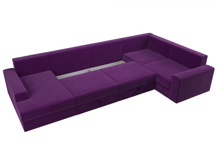 114794 П-образный диван Майами правый угол | Микровельвет | Фиолетовый | Черный | Фиолетовый