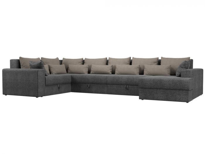 114806 П-образный диван Майами правый угол | Рогожка | Серый | Бежевый | Бежевый