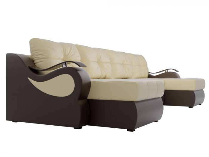 100339 П-образный диван Меркурий | Экокожа | бежевый | коричневый