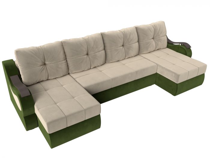 100324 П-образный диван Меркурий | Микровельвет | бежевый | зеленый