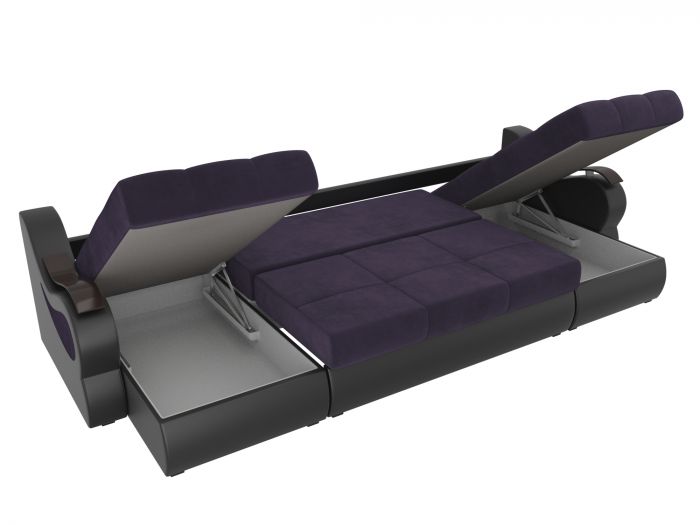106513 П-образный диван Меркурий | Велюр | Экокожа | Фиолетовый | Черный