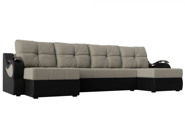 111414 П-образный диван Меркурий | Корфу | экокожа | Корфу 02 | черный