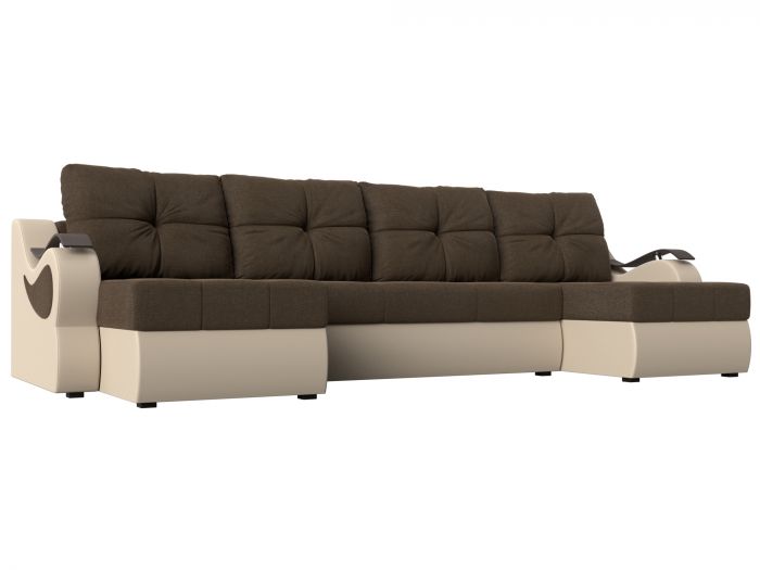 100337 П-образный диван Меркурий | Рогожка | Коричневый бежевый