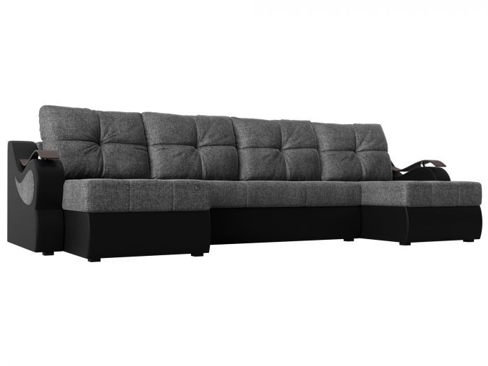 100338 П-образный диван Меркурий | Рогожка | Экокожа | Серый | черный