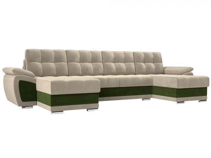 109936 П-образный диван Нэстор | Микровельвет | бежевый | зеленый
