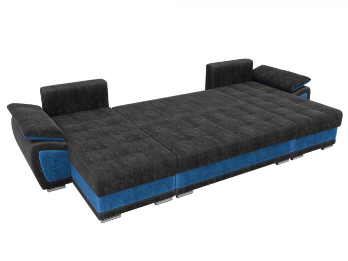 31531 П-образный диван Нэстор | Велюр | черный | голубой