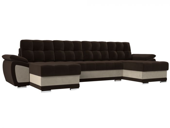 109935 П-образный диван Нэстор | Микровельвет | Коричневый | Бежевый