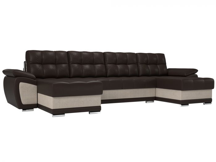 109950 П-образный диван Нэстор | Экокожа | рогожка | Коричневый | Бежевый
