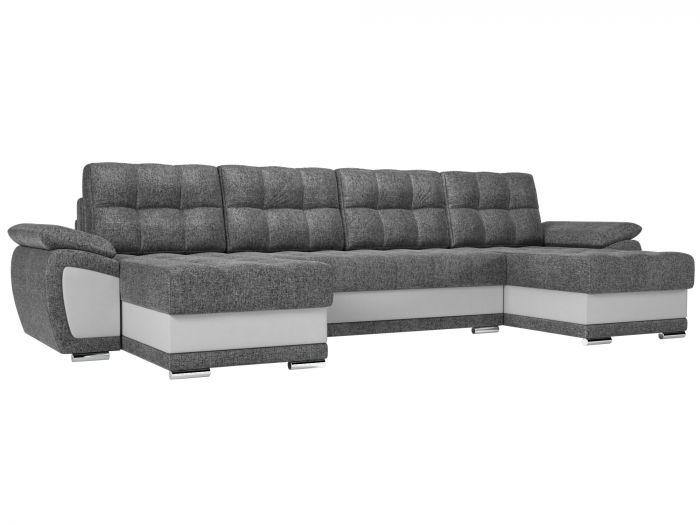 109963 П-образный диван Нэстор | Рогожка | Экокожа | Серый | белый