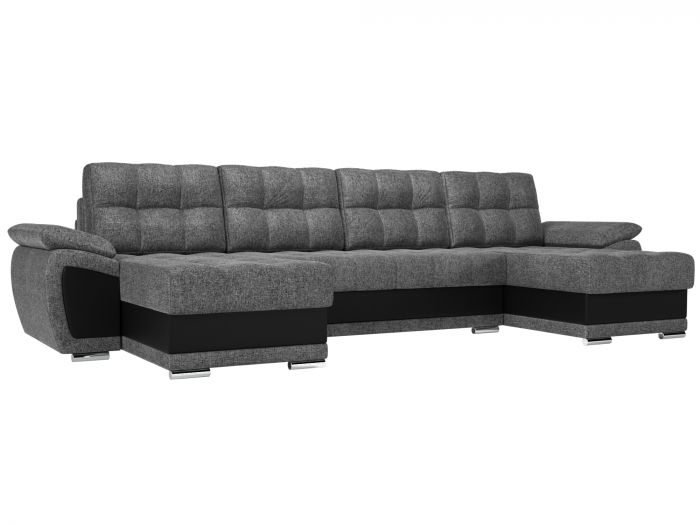 109962 П-образный диван Нэстор | Рогожка | Экокожа | Серый | черный