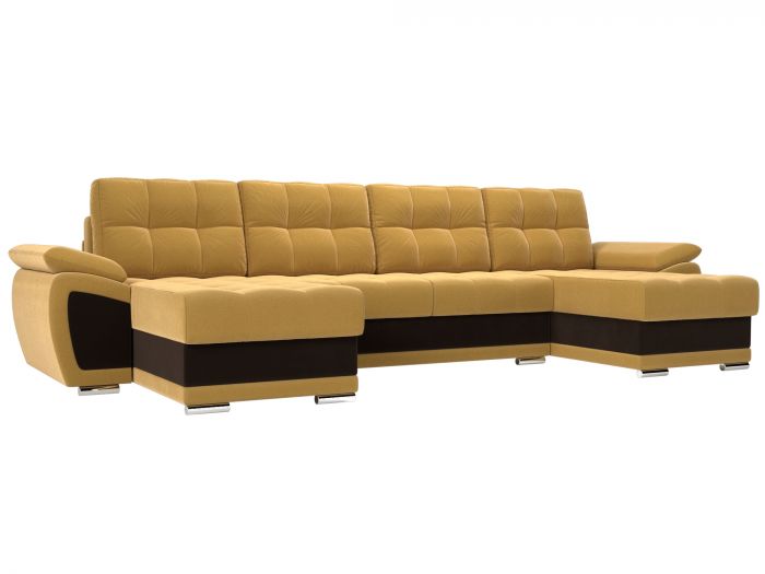 109938 П-образный диван Нэстор | Микровельвет | Желтый | коричневый