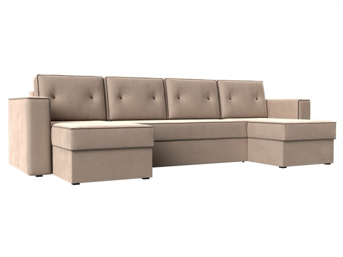 110870 П-образный диван Принстон | Велюр | бежевый | коричневый