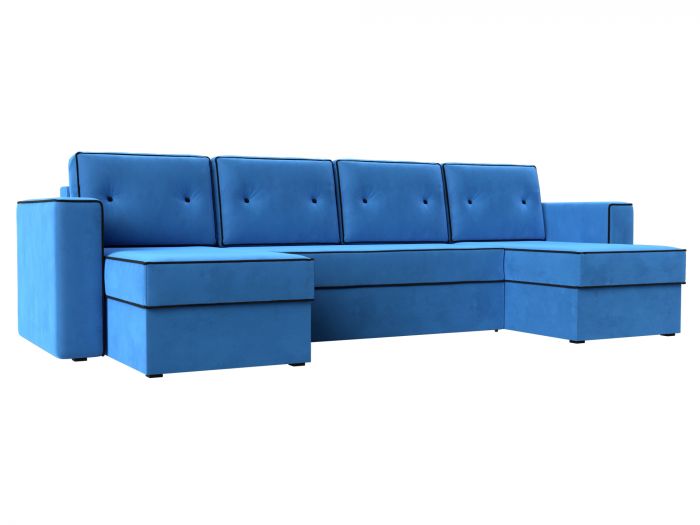 110873 П-образный диван Принстон | Велюр | голубой | черный
