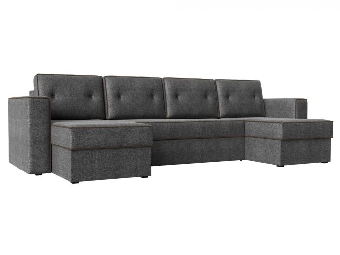110857 П-образный диван Принстон | Рогожка | Серый | коричневый
