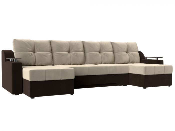 112398 П-образный диван Сенатор | Микровельвет | бежевый | коричневый