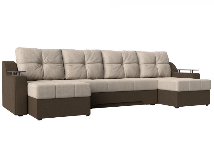 28924 П-образный диван Сенатор | Рогожка | бежевый | коричневый