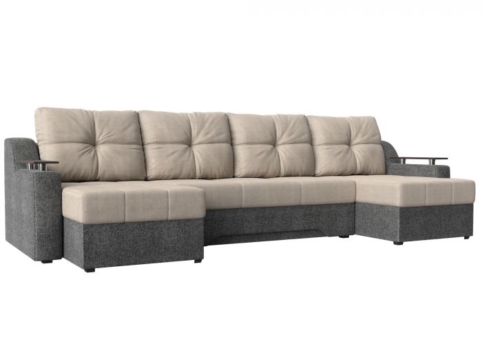 28925 П-образный диван Сенатор | Рогожка | бежевый | Серый
