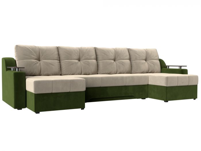112397 П-образный диван Сенатор | Микровельвет | бежевый | зеленый