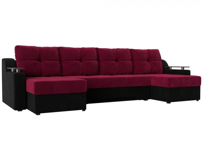 112400 П-образный диван Сенатор | Микровельвет | Бордовый | Черный