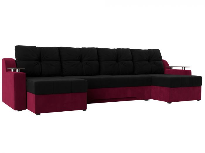 112417 П-образный диван Сенатор | Микровельвет | Черный | Бордовый