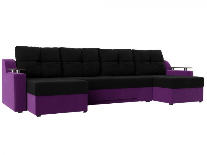 112418 П-образный диван Сенатор | Микровельвет | черный | фиолетовый