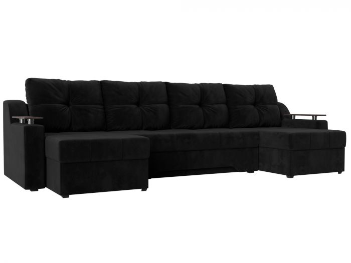 112395 П-образный диван Сенатор | Велюр | Черный