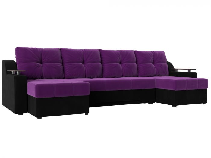 112415 П-образный диван Сенатор | Микровельвет | Фиолетовый | Черный