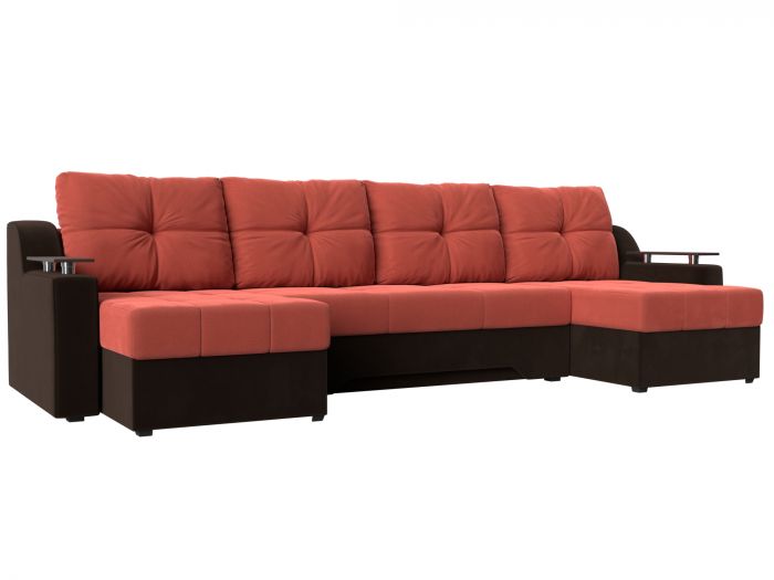 112406 П-образный диван Сенатор | Микровельвет | Коралловый | Коричневый