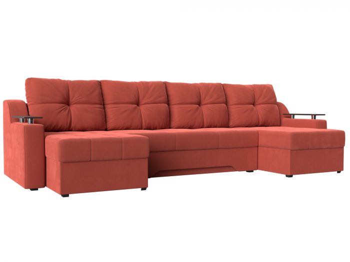 112405 П-образный диван Сенатор | Микровельвет | Коралловый