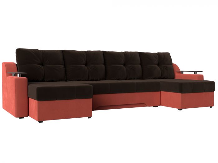 112410 П-образный диван Сенатор | Микровельвет | Коричневый | Коралловый