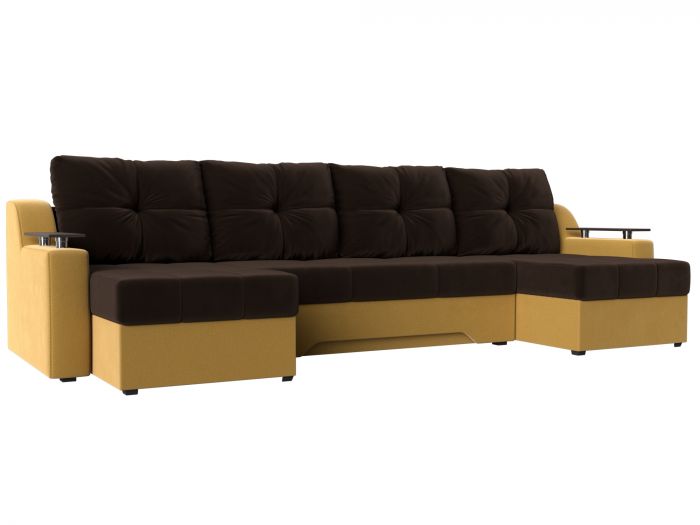112409 П-образный диван Сенатор | Микровельвет | Коричневый | Желтый