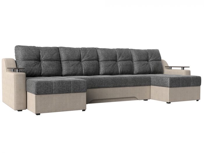 28930 П-образный диван Сенатор | Рогожка | серый | бежевый