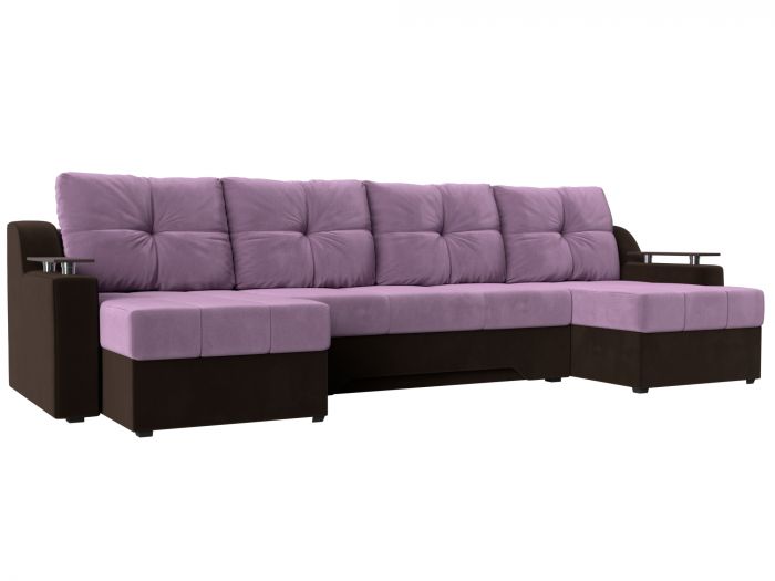 112413 П-образный диван Сенатор | Микровельвет | Сиреневый | Коричневый