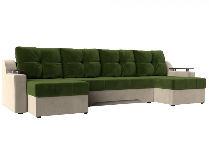112404 П-образный диван Сенатор | Микровельвет | Зеленый | Бежевый