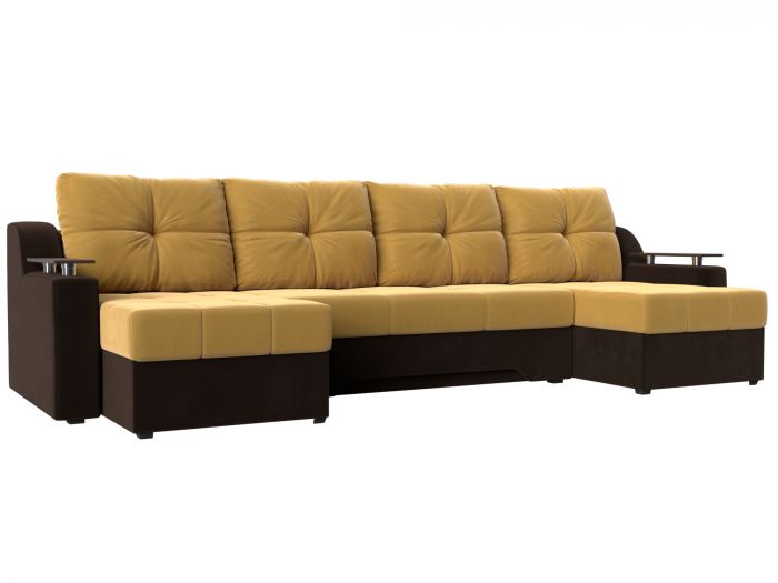 112402 П-образный диван Сенатор | Микровельвет | Желтый | коричневый